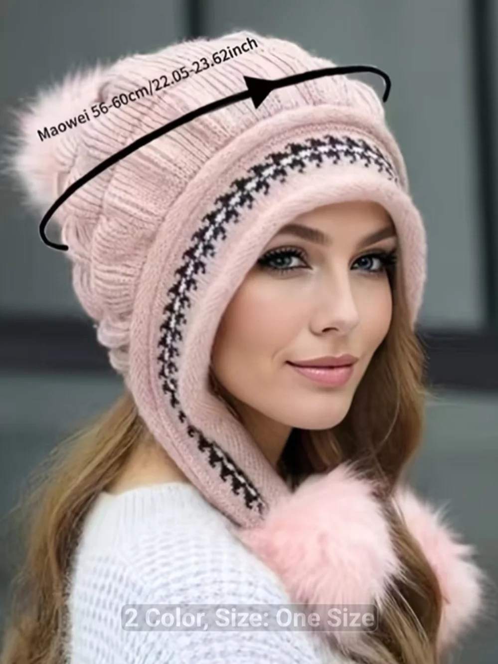 Adorable Black Pom-Pom Winter Beanie with Red Trim